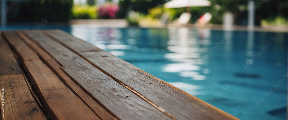 Showcase your product in a summery setting with a blurred pool backdrop Showcase your product in a summery setting with a blurred pool backdrop