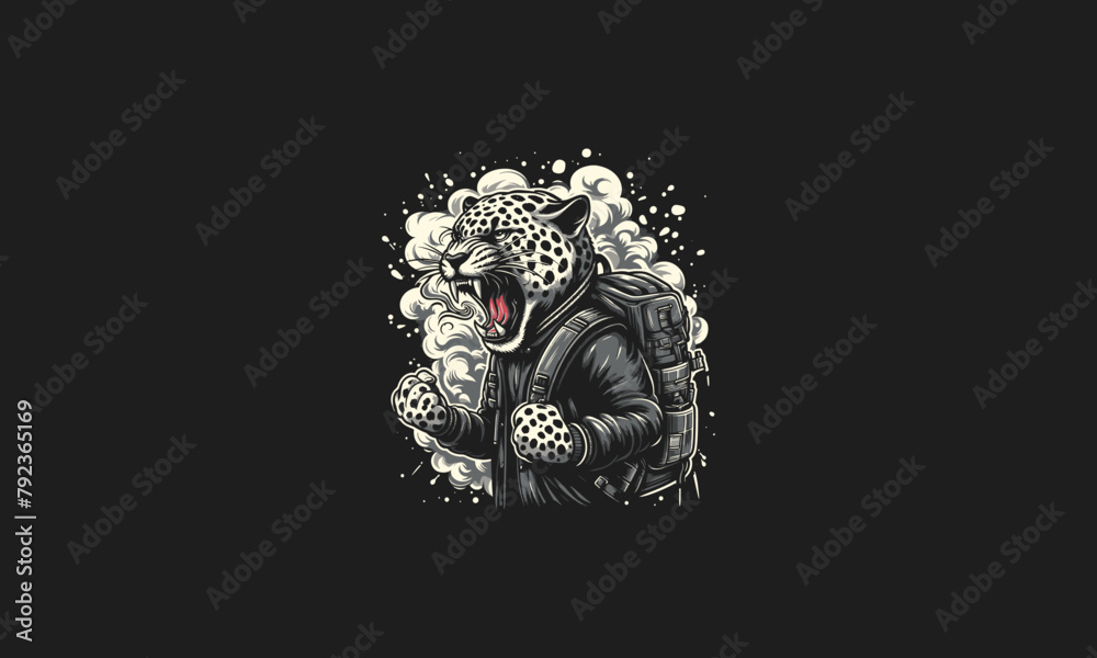 Fototapeta premium leopard wearing back pack with smoke vector artwork design
