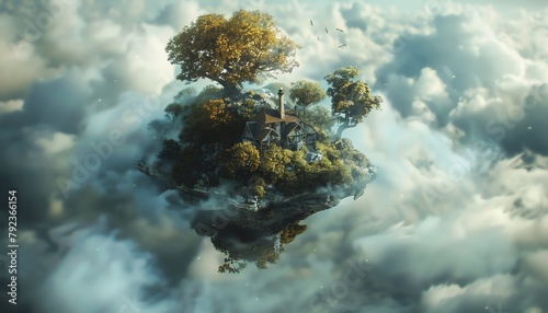 Imagine a breathtaking aerial perspective of a whimsical fantasy realm, where subconscious thoughts manifest as tangible entities Delve into psychological depths, weaving themes of fear, hope, and tra photo