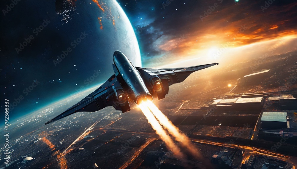 Space rocket starts from land to the space Space rocket starts from land to the space