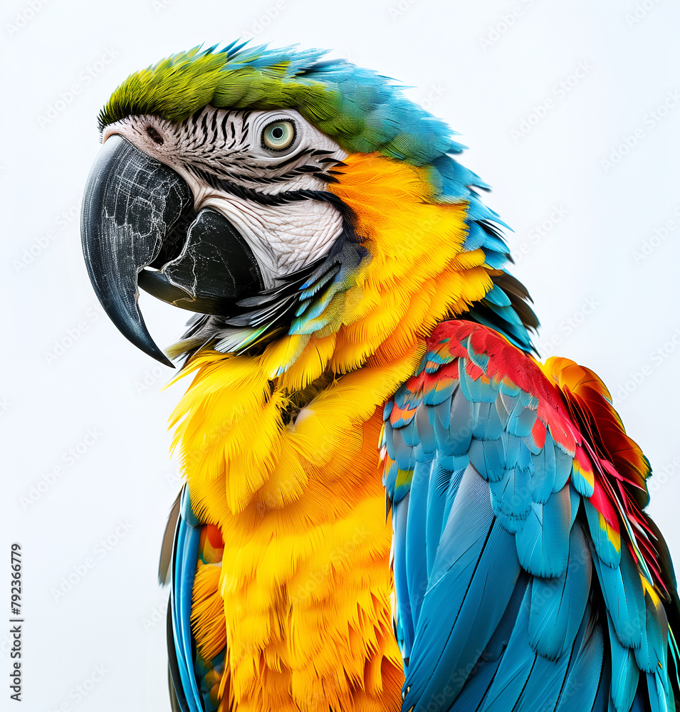 Fototapeta premium blue and yellow macaw on white