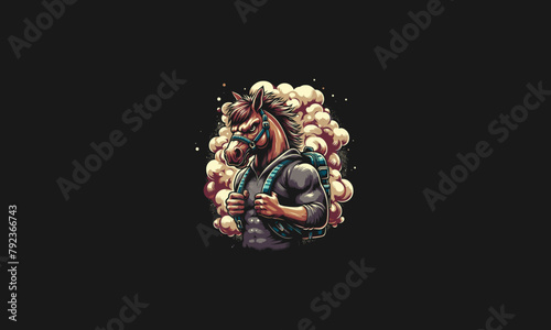 horse wearing back pack with smoke vector design