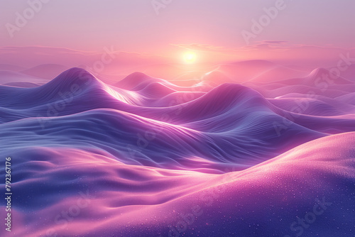 Sun setting over mountain range 8k hi-res sci-fi illustration wallpaper background
