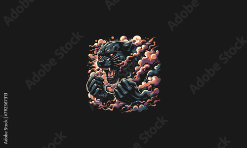 head panther angry with smoke vector artwork design