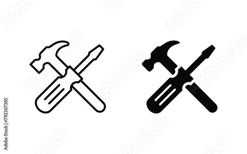 Tools icon set. Repair icon, Wrench, screwdriver and gear icon vector	