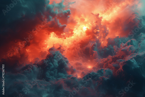 Large red and blue surreal fiery cloud formation sci-fi futuristic illustration wallpaper background © Spicy World