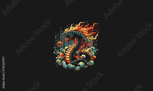 king cobra angry with flames vector artwork design