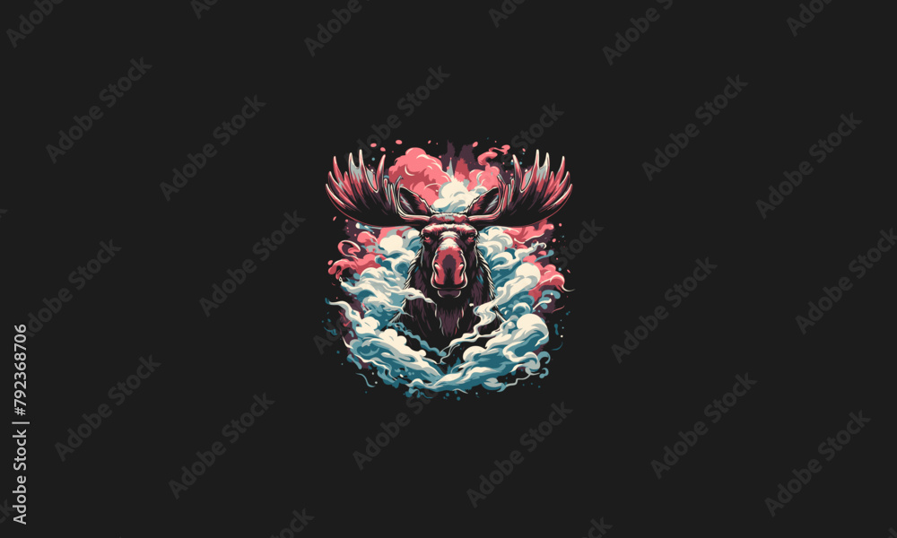 Obraz premium head moose with smoke cloud vector artwork design