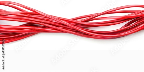 Red electrical cable white background.