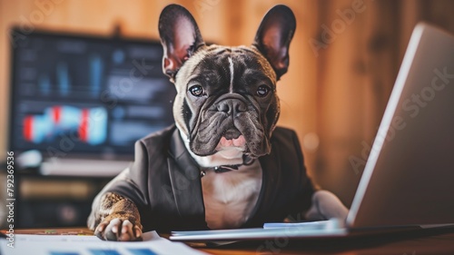 A Photograph Of A French Bulldog In A Business Suit