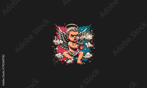 baby angel angry with wings vector artwork design