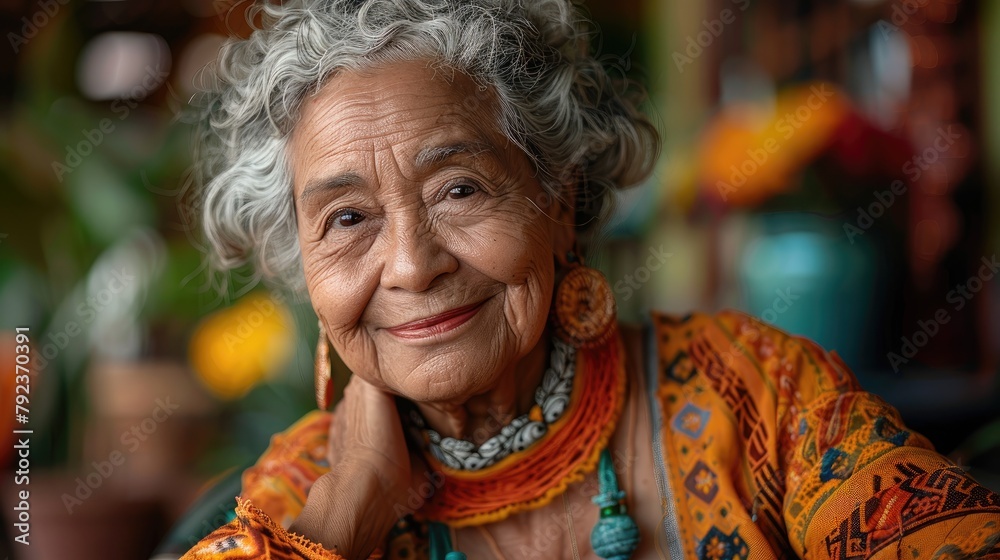smiling portrait of a happy senior latin or mexican woman in a nursing home,art illustration smiling portrait of a happy senior latin or mexican woman in a nursing home,art illustration