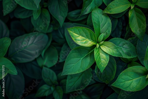 Nature of dark green leaf in garden. Natural green leaves plants using background cover page environment ecology or greenery wallpaper - generative ai © Nia™