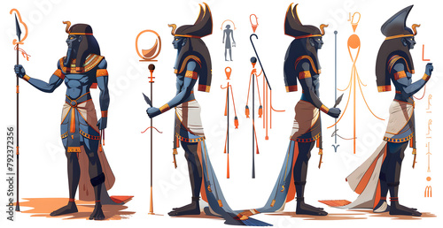 The image is a series of four different figures of Egyptian gods and goddesses photo
