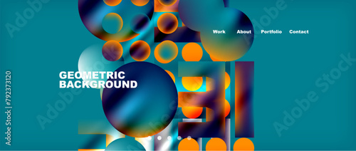 A liquid glass effect with circles and squares in electric blue on a geometric background. Perfect for a science event or fun graphics design. Macro photography style
