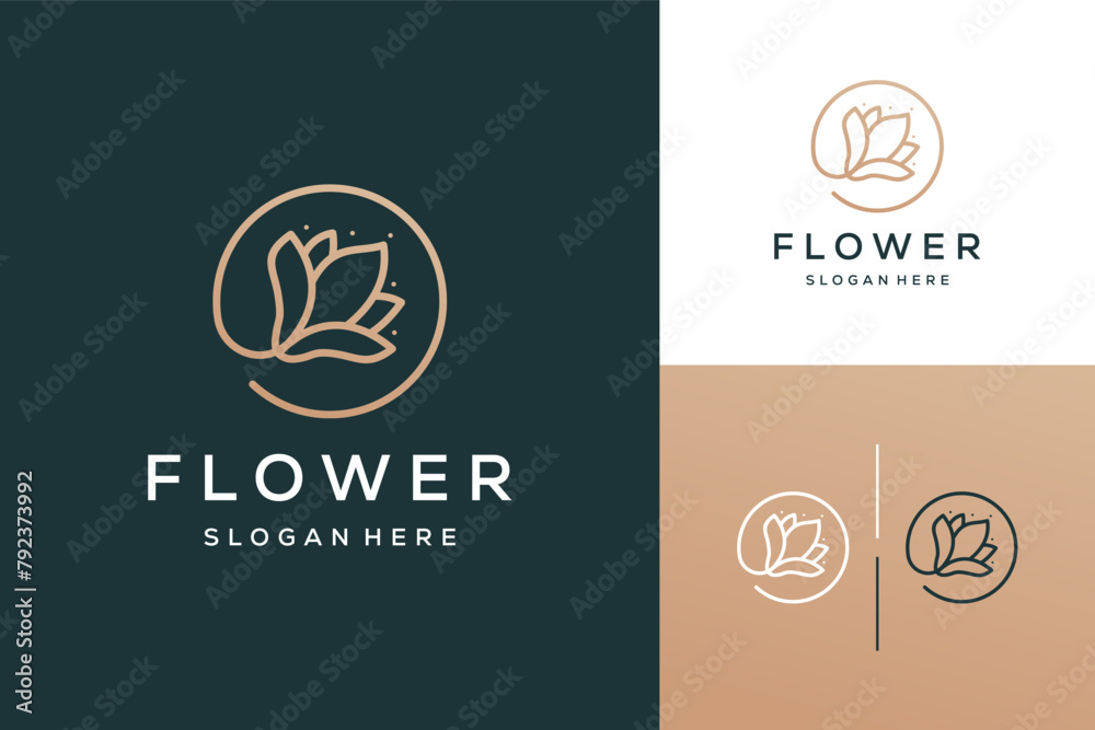 Luxury minimalist flower line art premium logo design