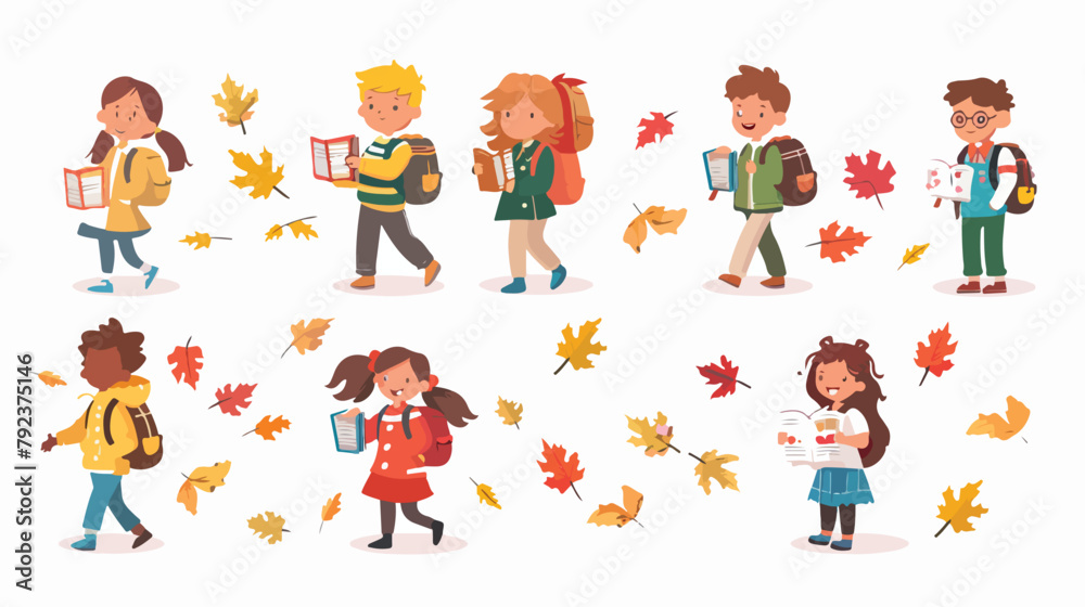 Set of boys and girls going to elementary or middle