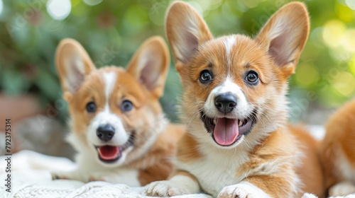 Happy Welsh Corgi puppy  14 weeks old. Dog winks.