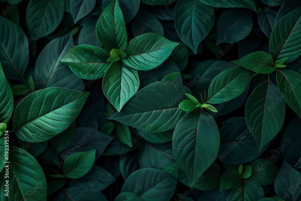 Nature of dark green leaf in garden. Natural green leaves plants using background cover page environment ecology or greenery wallpaper - generative ai