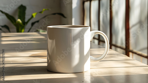 A mockup of white mug white with modern background, white cup of coffee, photography product, white background, logo mock up, mug, 4K photo, Generative by AI