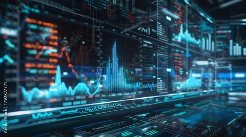 A futuristic holographic display showing dynamic stock market data