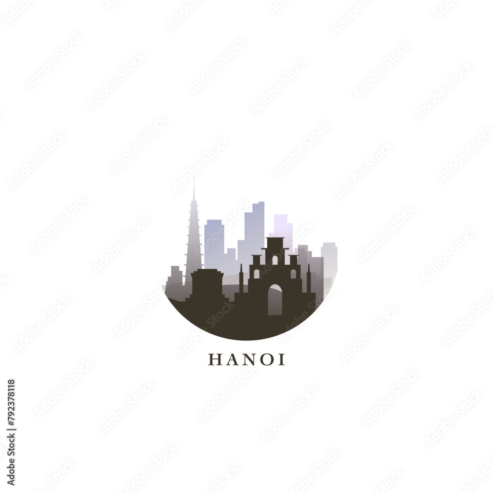 Obraz premium Hanoi cityscape, gradient vector badge, flat skyline logo, icon. Vietnam city round emblem idea with landmarks and building silhouettes. Isolated graphic