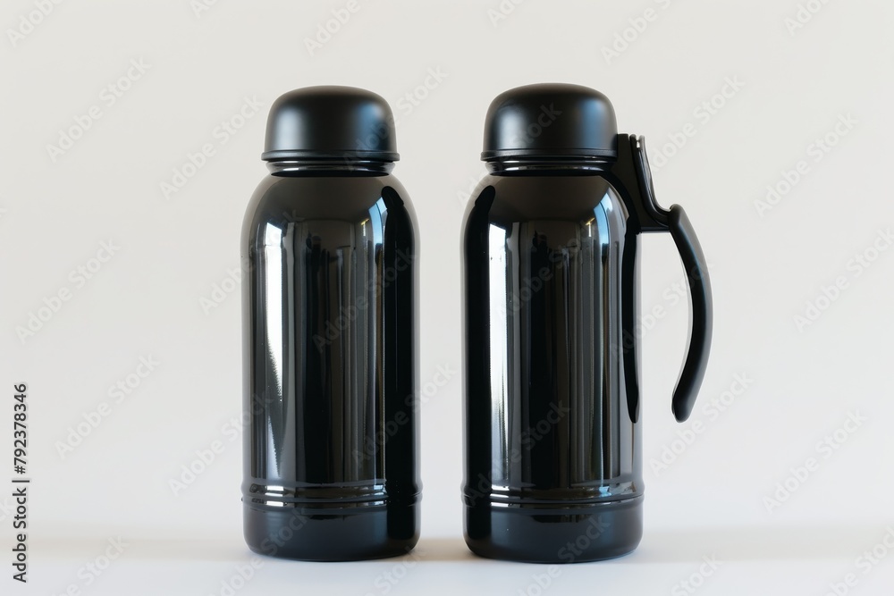 Isolated white thermos made of black plastic Isolated white thermos made of black plastic