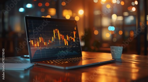 A golden graph glowing on a laptop screen, indicating profitable investment strategies photo