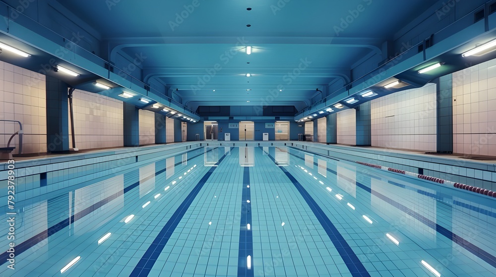 50 meter sports pool. Swimming pool underwater background. Ai generated 