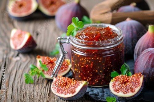 Jam made from figs and stored in a glass jar