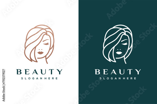 Woman beauty logo design for salon hair and spa design template