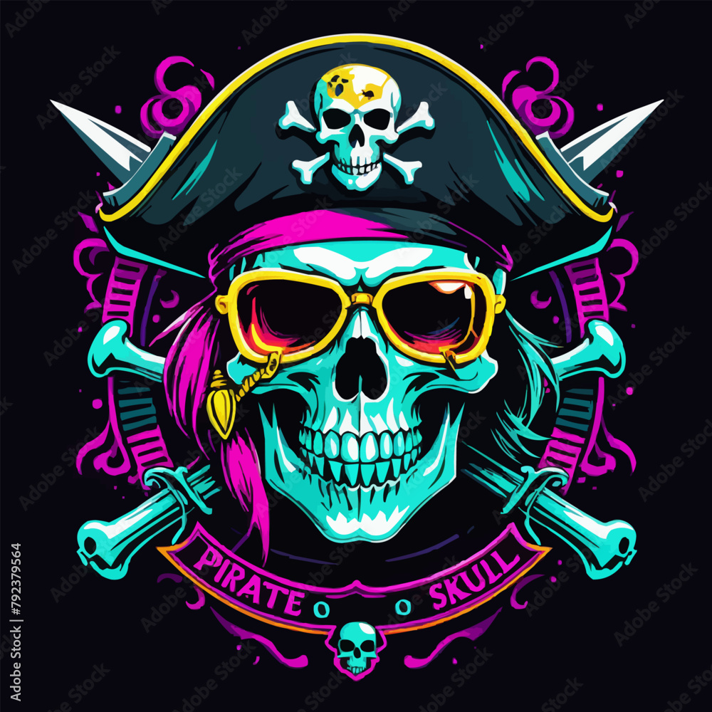 skull pirate crew with sword illustration