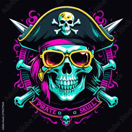 skull pirate crew with sword illustration