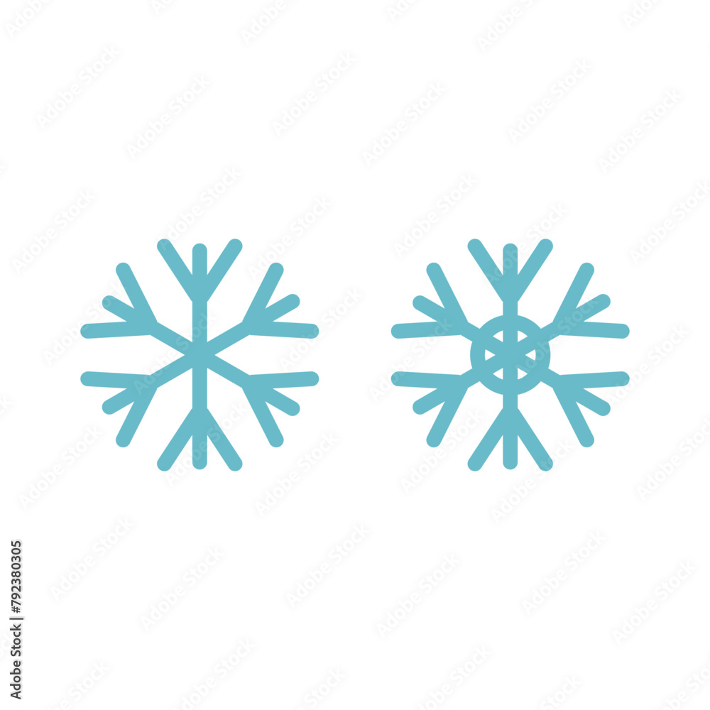 snowflakes icon set over white background, flat style illustration. 2 snowflake icon in soft sky blue color. Suitable for Christmas design, winter season, etc