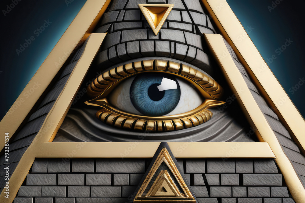 Eye of providence, all seeing eye, mason pyramid with gold details ...