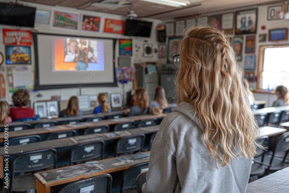 A multimedia project presentation, with students using video, sound, and text to express ideas A multimedia project presentation, with students using video, sound, and text to express ideas