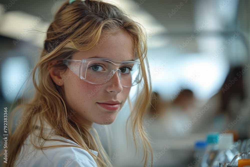 A student conducting an experiment in a well-equipped laboratory, documenting observations A student conducting an experiment in a well-equipped laboratory, documenting observations