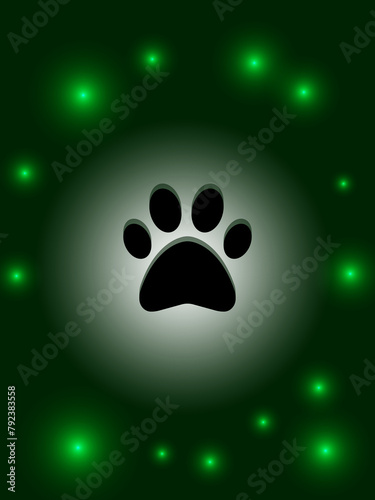 a black and green paw print with a green background.