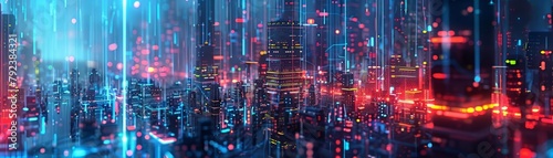 Wallpaper Mural A mesmerizing illustration depicts a neural network as a bustling metropolis Data streams flow like neon highways, connecting countless nodes that analyze information, forming a vigilant digital city Torontodigital.ca