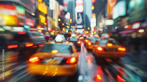 Amidst a flurry of blurred cars the defocused background of neon signs and city landmarks add an electric energy to Strokes of Speed. .