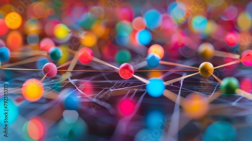 A dreamlike scene of interconnected nodes floating in a sea of blurred colors reflects the harmonious and united approach to collaborative teamwork in agile development where each .