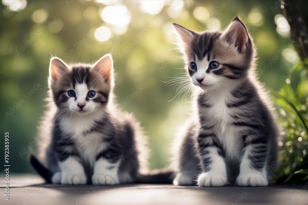 'two sitting kitten isolated animal2 felino cat domestic pet white studio small young image nobody'