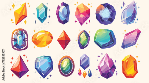 Set of colorful magic energy gems gemstones with am