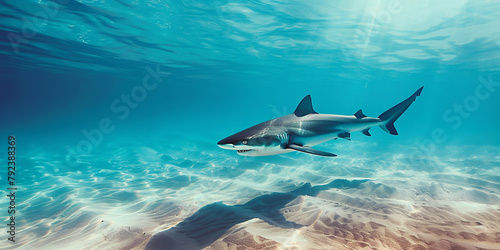 A shark is swimming in the ocean photo