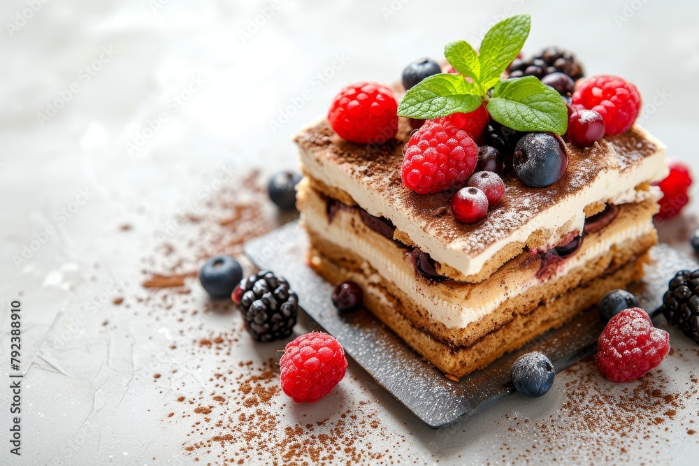 Raspberry tiramisu with coffee cream and fresh berries Raspberry tiramisu with coffee cream and fresh berries
