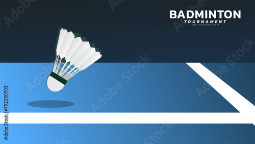 Badminton shuttlecock on white line blue background, vector sports illustration poster or banner style, illustration Vector EPS 10