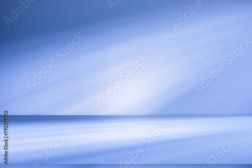 Empty studio interior background and backdrop and product display stand with shadow white and blue on blank text background for inserting text	