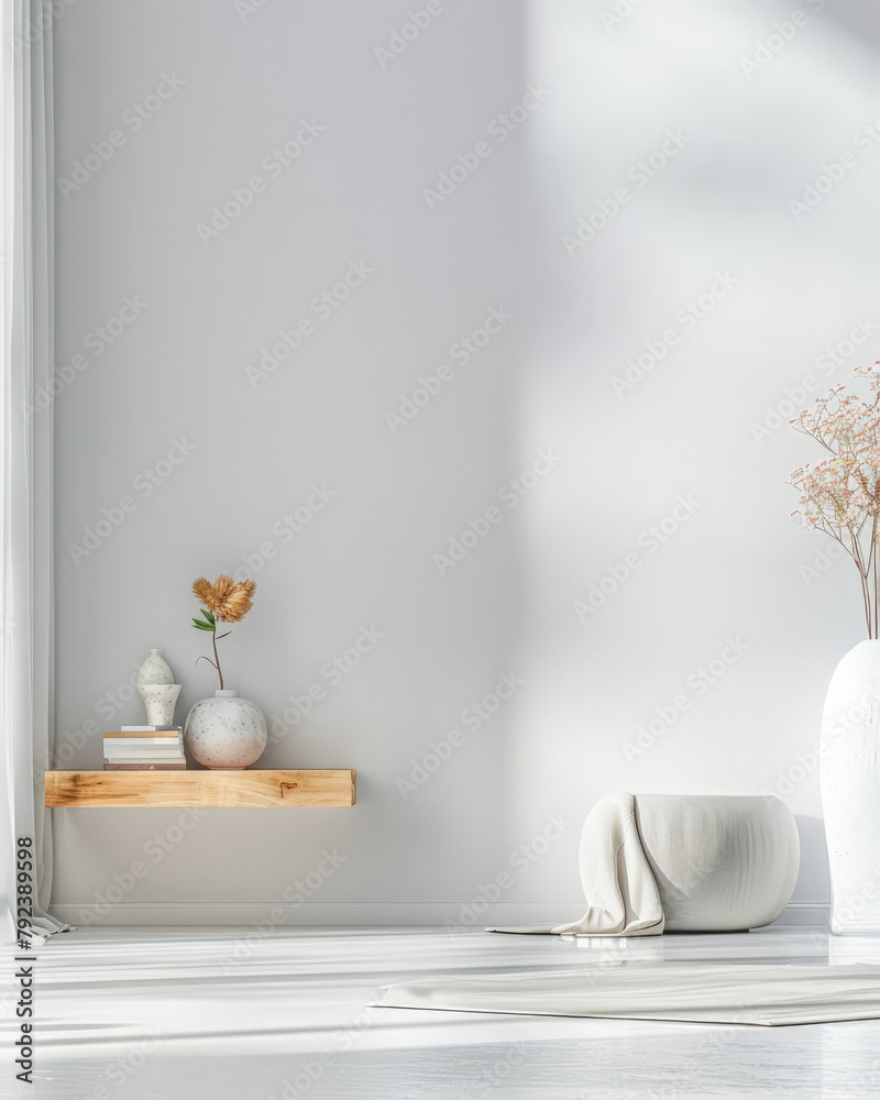 Minimalist living room spaces with natural light coming from a window. Interiors composition with minimal furniture. Minimalist living room spaces with natural light coming from a window. Interiors composition with minimal furniture.