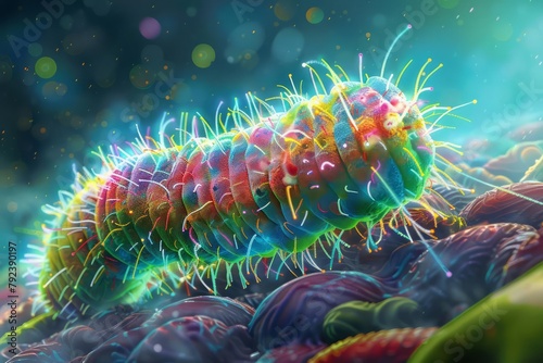 Like a tank bristling with cilia  a friendly bacterium rumbles across the battlefield of the human microbiome Its armor  adorned with colorful stripes  reflects the diverse community it protects
