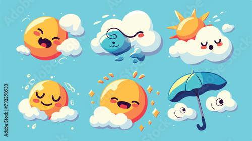Set of cute weather icons with different emotions e